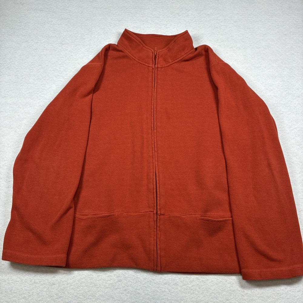 Orvis Womens XL Rust Burnt Orange Full Zip Cardigan Jacket Shacket Bottom Pocket